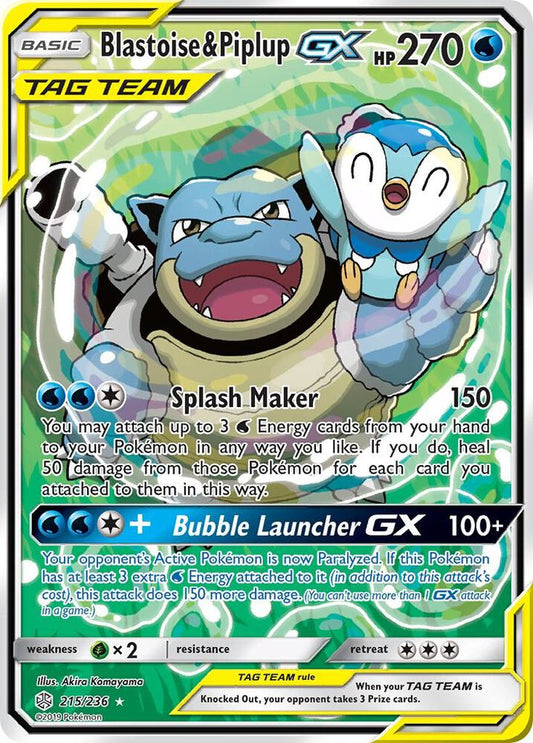 Pokemon Blastoise & Piplup GX 215/236 Cosmic Eclipse