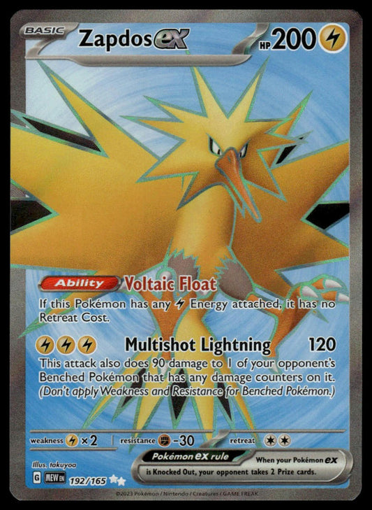 Pokemon TCG Zapdos ex #192/165 SV: Scarlet & Violet 151