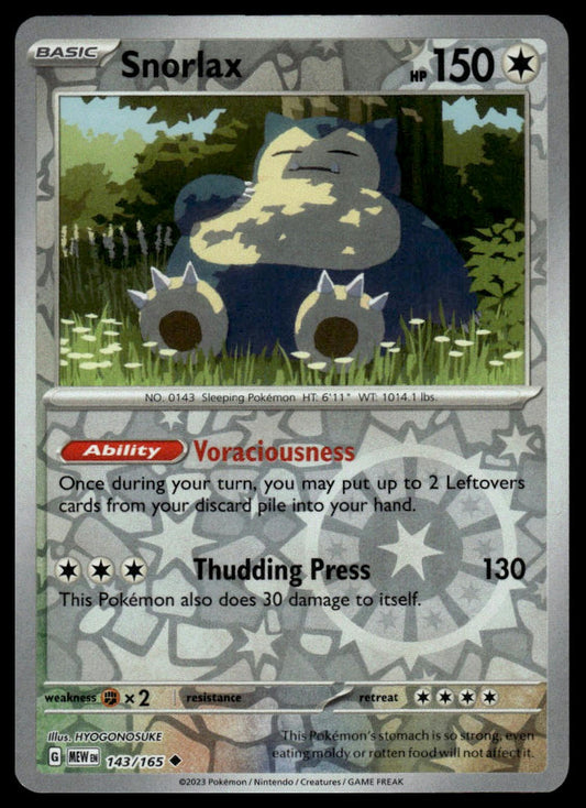 Pokemon TCG Snorlax Reverse Holofoil #143/165 Prize Pack Series Cards