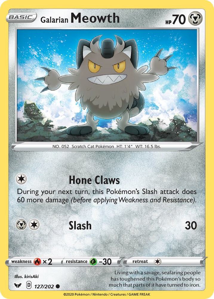 Pokemon Galarian Meowth 127/202 Sword & Shield