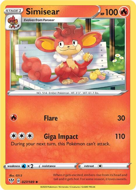 Pokemon Simisear 27/189 Darkness Ablaze