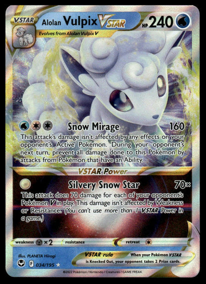 Pokemon TCG Alolan Vulpix VSTAR #034/195 SWSH12: Silver Tempest