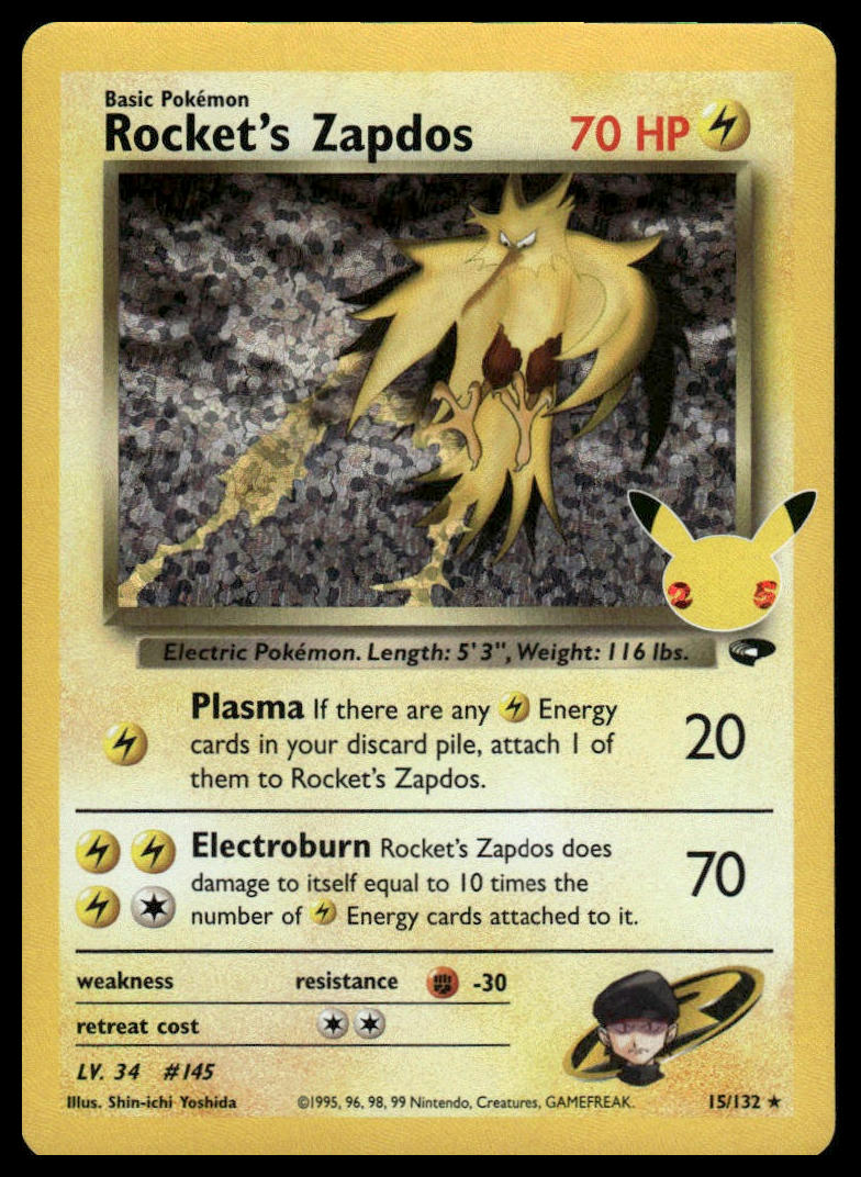 Pokemon TCG Rocket's Zapdos #15/132 Celebrations: Classic Collection