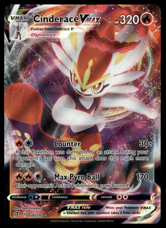 Pokemon TCG Cinderace VMAX #036/192 SWSH02: Rebel Clash