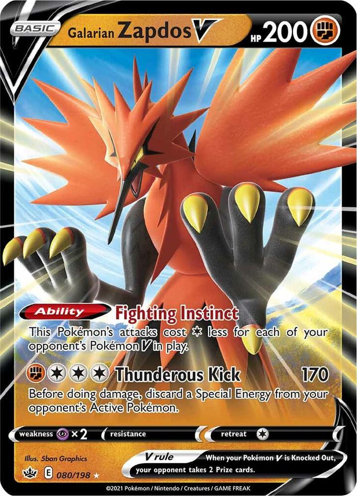 Pokemon Galarian Zapdos V 80/198 Chilling Reign