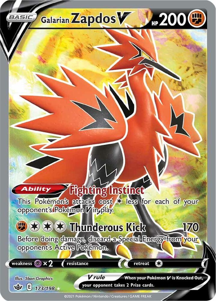 Pokemon Galarian Zapdos V 173/198 Chilling Reign