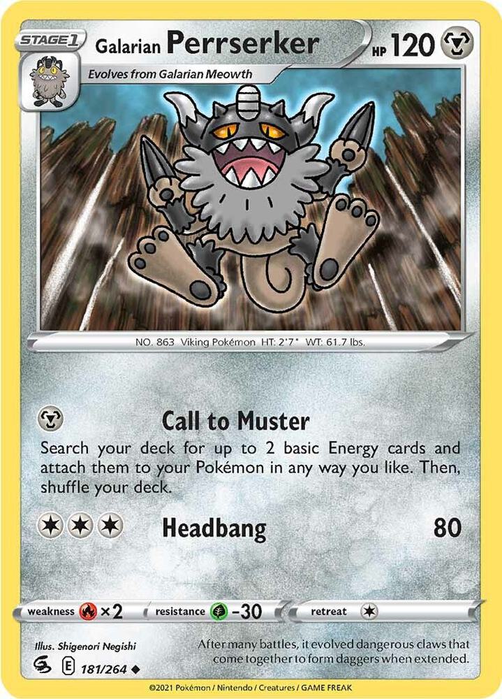 Pokemon Galarian Perrserker 181/264 Fusion Strike