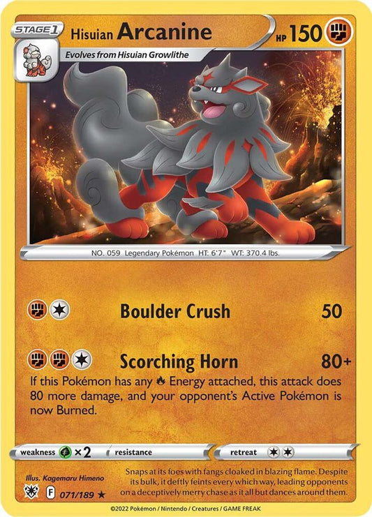 Pokemon Hisuian Arcanine 71/189 Astral Radiance