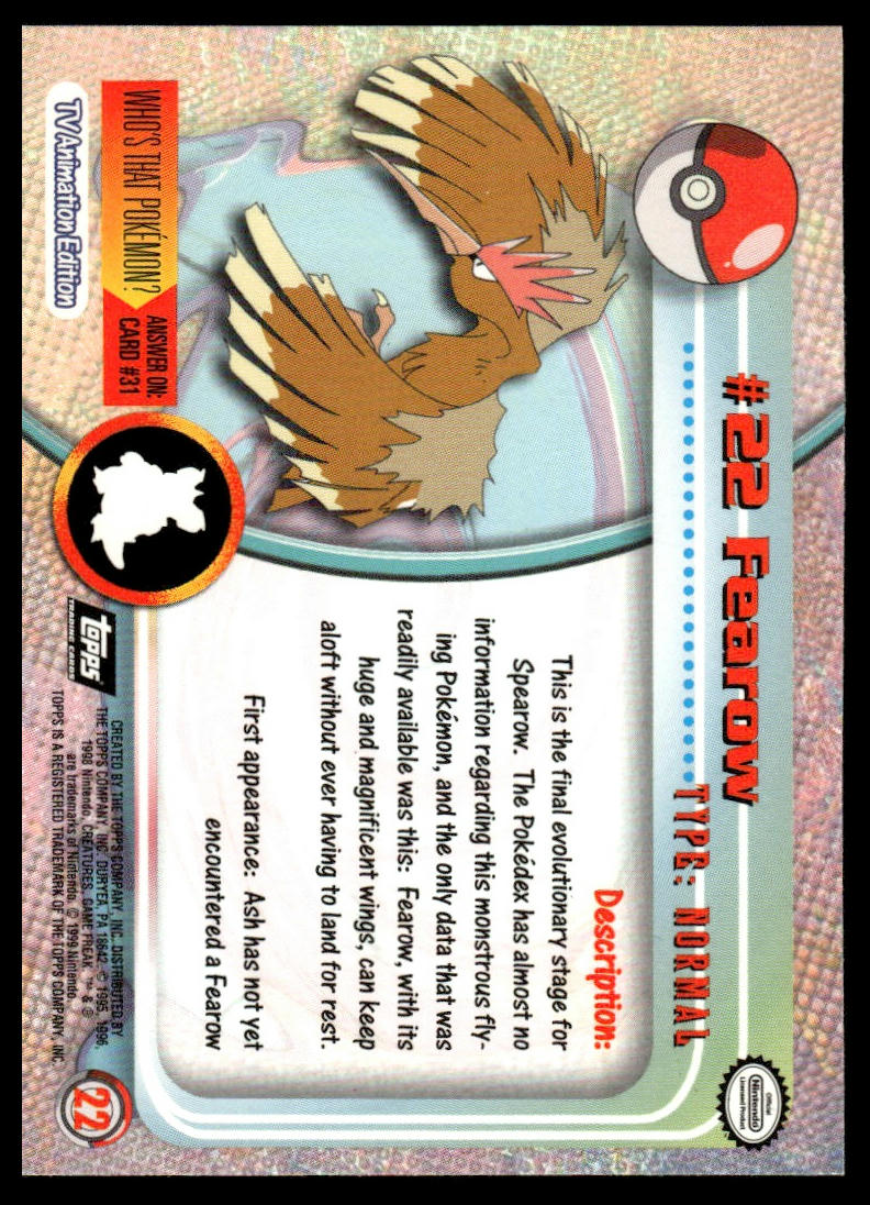 Pokemon Fearow #22 2000 Topps Chrome Pokemon