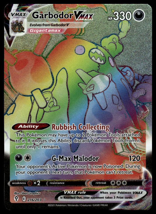 Pokemon Garbodor VMAX (Secret) #216/203 SWSH07: Evolving Skies