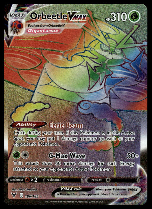 Pokemon Orbeetle VMAX (Secret) #186/185 SWSH04: Vivid Voltage