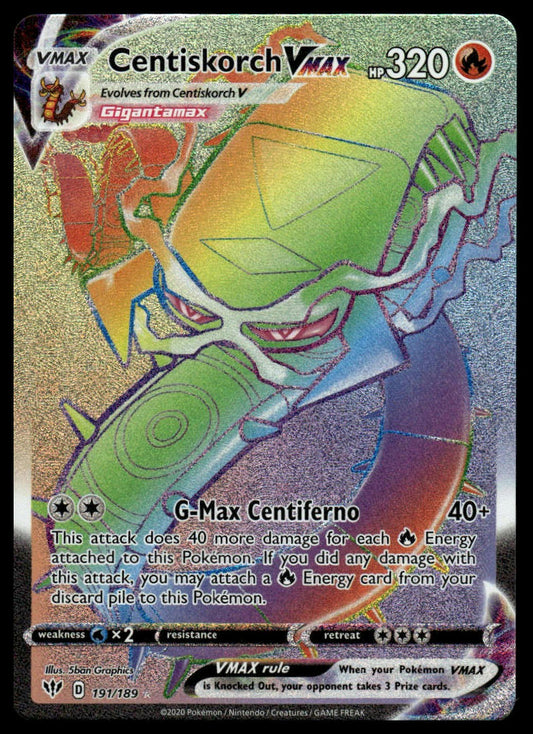 Pokemon Centiskorch VMAX (Secret) #191/189 SWSH03: Darkness Ablaze