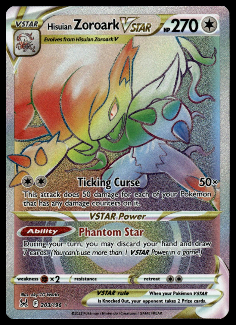 Pokemon Hisuian Zoroark VSTAR (Secret) #203/196 SWSH11: Lost Origin