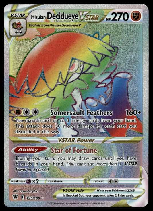 Pokemon Hisuian Decidueye VSTAR (Secret) #195/189 SWSH10: Astral Radiance