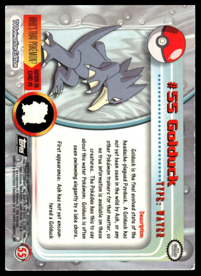 Pokemon Golduck Blue Topps Logo Foil #55 1999 Topps Pokemon TV Animation