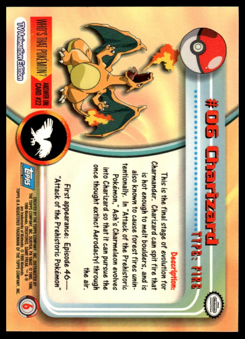 Pokemon  Charizard #06 Topps Blue Logo