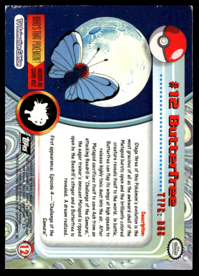 Pokemon Butterfree Blue Topps Logo Foil #12 1999 Topps Pokemon TV Animation