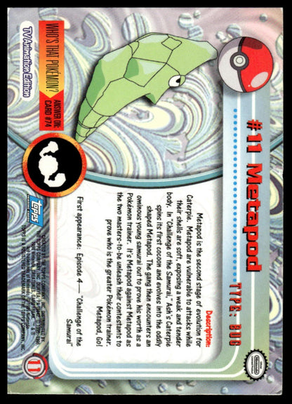 Pokemon Metapod Blue Topps Logo Foil #11 1999 Topps Pokemon TV Animation