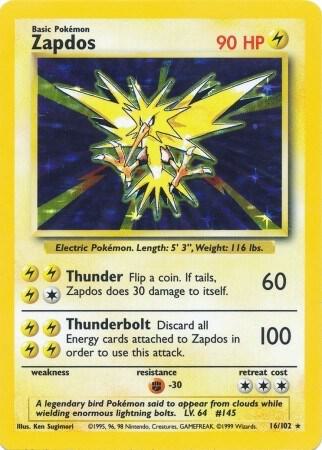 Pokemon Zapdos #16 Base Set