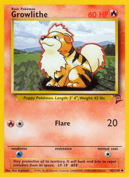 Pokemon Growlithe #42 Base Set 2