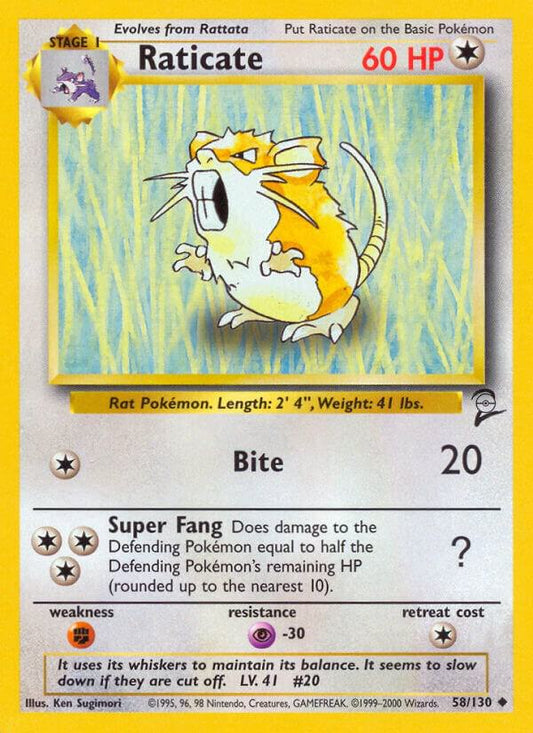 Pokemon Raticate #58 Base Set 2