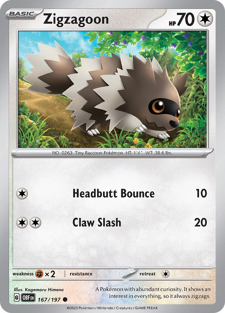 Pokemon Zigzagoon 167/197 Obsidian Flames