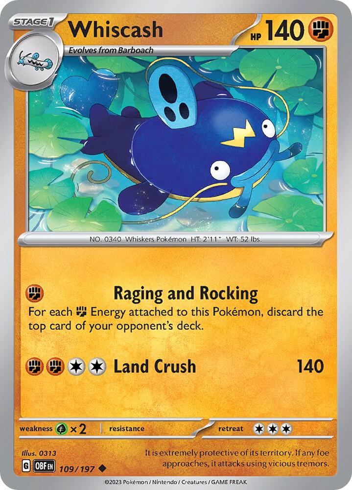 Pokemon Whiscash 109/197 Obsidian Flames
