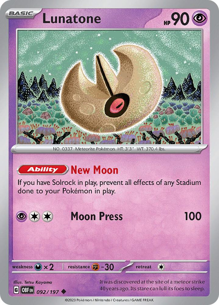 Pokemon Lunatone 92/197 Obsidian Flames