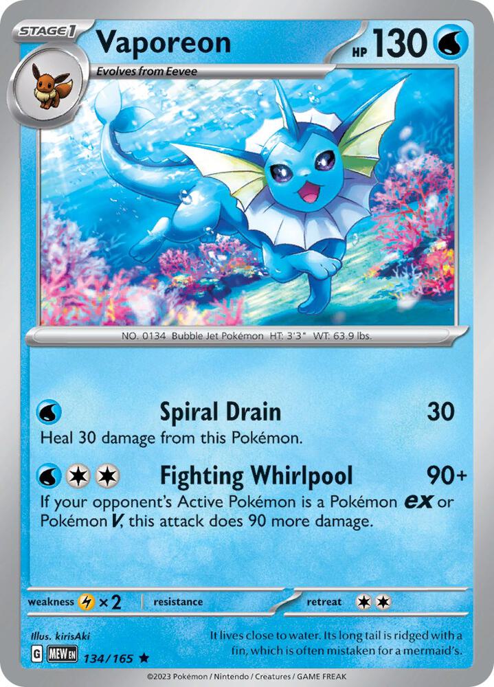 Pokemon Vaporeon 134/165 151