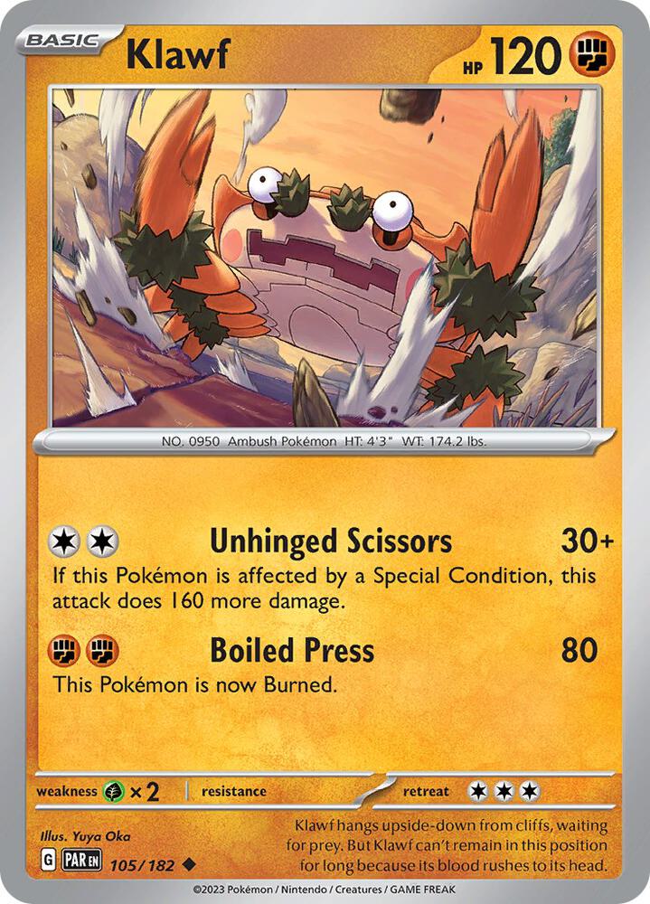 Pokemon Klawf 105/182 Paradox Rift