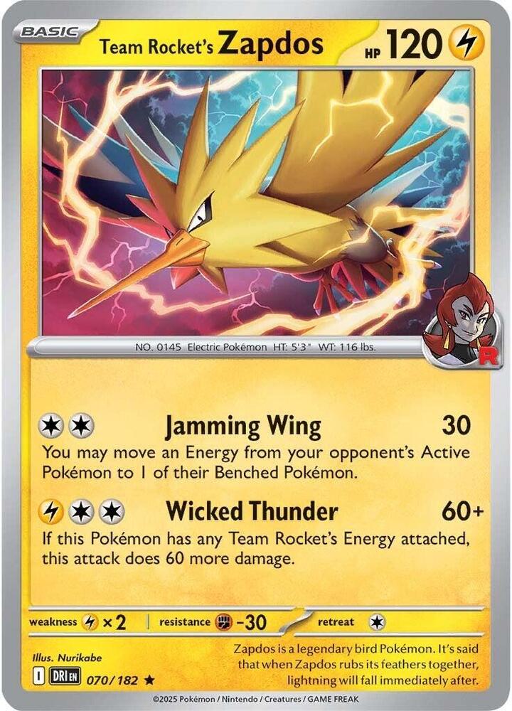 Pokemon Team Rocket's Zapdos 70/182 Destined Rivals