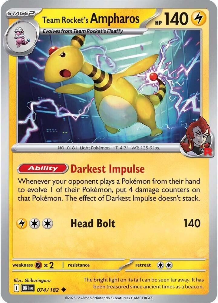 Pokemon Team Rocket's Ampharos 74/182 Destined Rivals