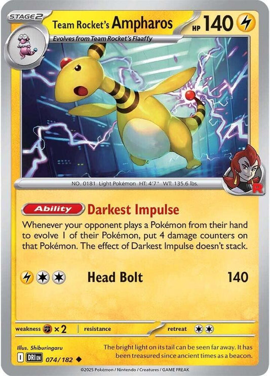 Pokemon Team Rocket's Ampharos 74/182 Destined Rivals