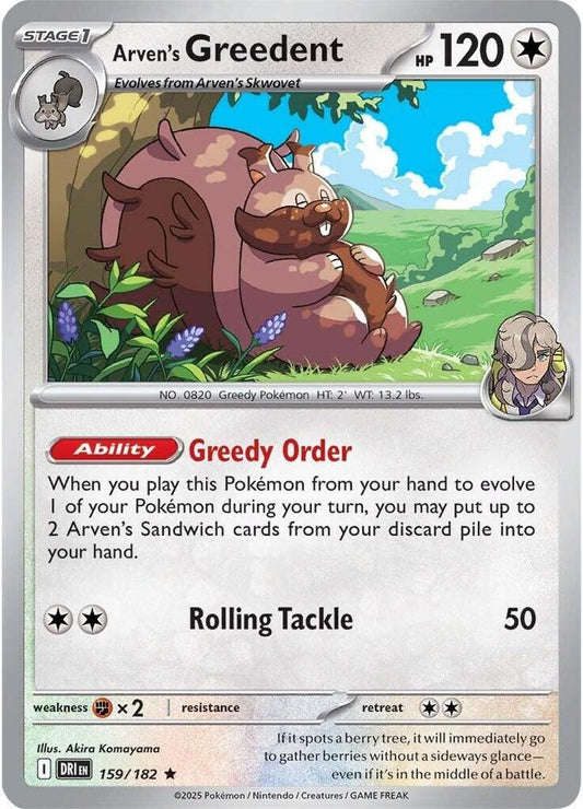 Pokemon Arven's Greedent 159/182 Destined Rivals