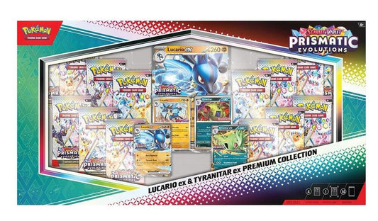 Pokémon Prismatic Evolutions Lucario ex & Tyranitar ex Premium Collection