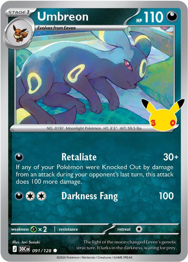 Pokemon Umbreon 091/128 30th Celebration