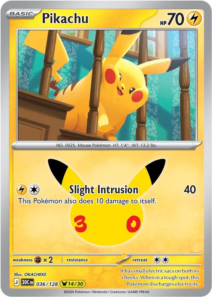 Pokemon Pikachu 036/128 30th Celebration