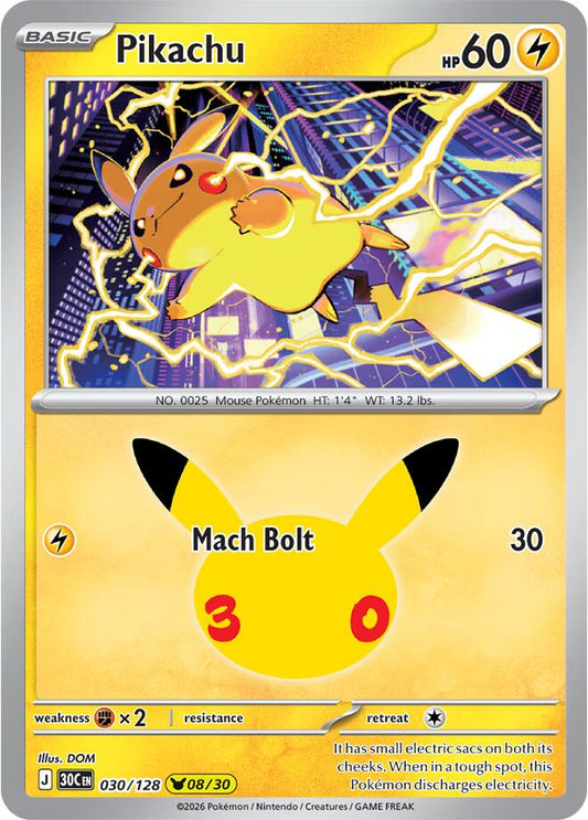 Pokemon Pikachu 030/128 30th Celebration