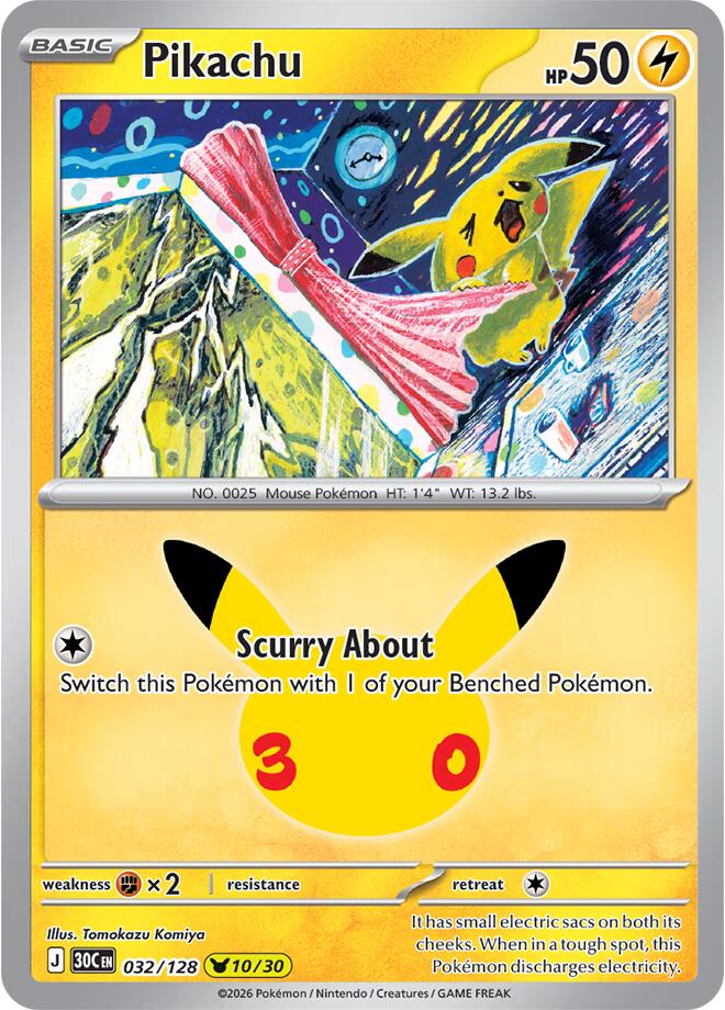 Pokemon Pikachu 032/128 30th Celebration