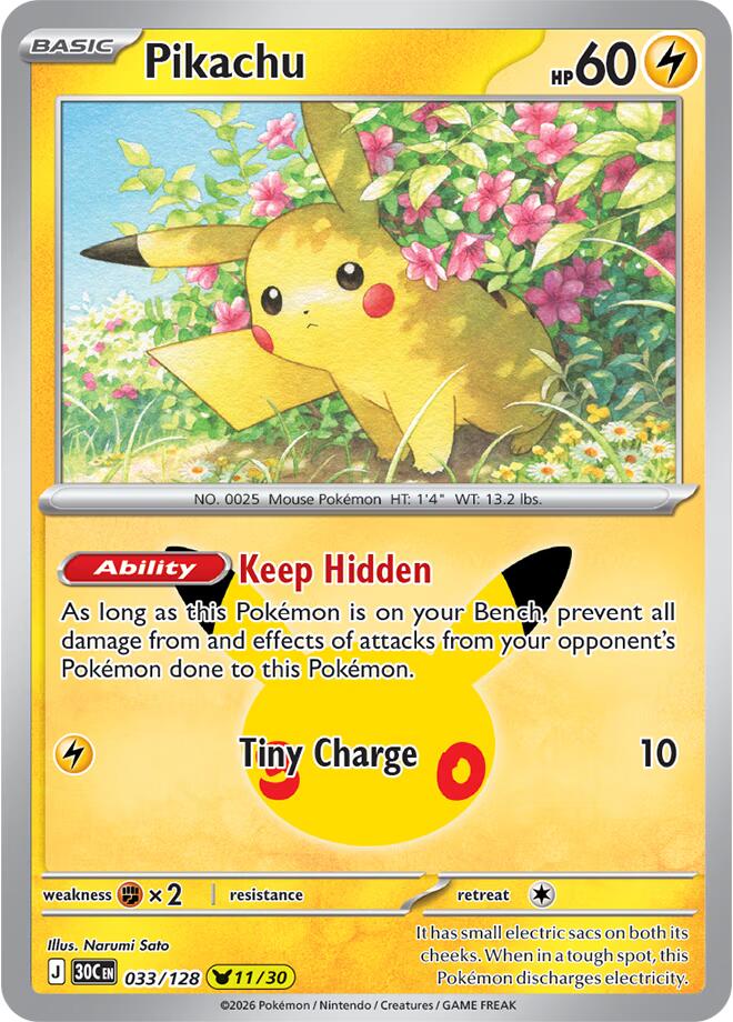 Pokemon Pikachu 033/128 30th Celebration
