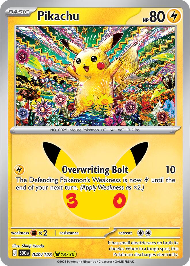 Pokemon Pikachu 040/128 30th Celebration