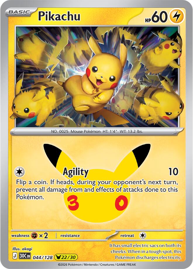 Pokemon Pikachu 044/128 30th Celebration