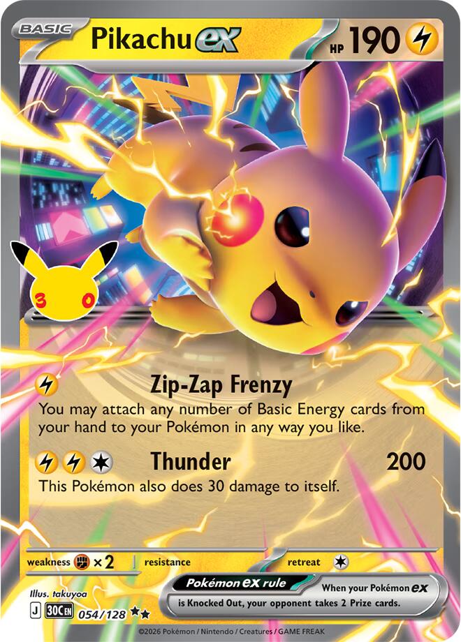 Pokemon Pikachu ex 054/128 30th Celebration