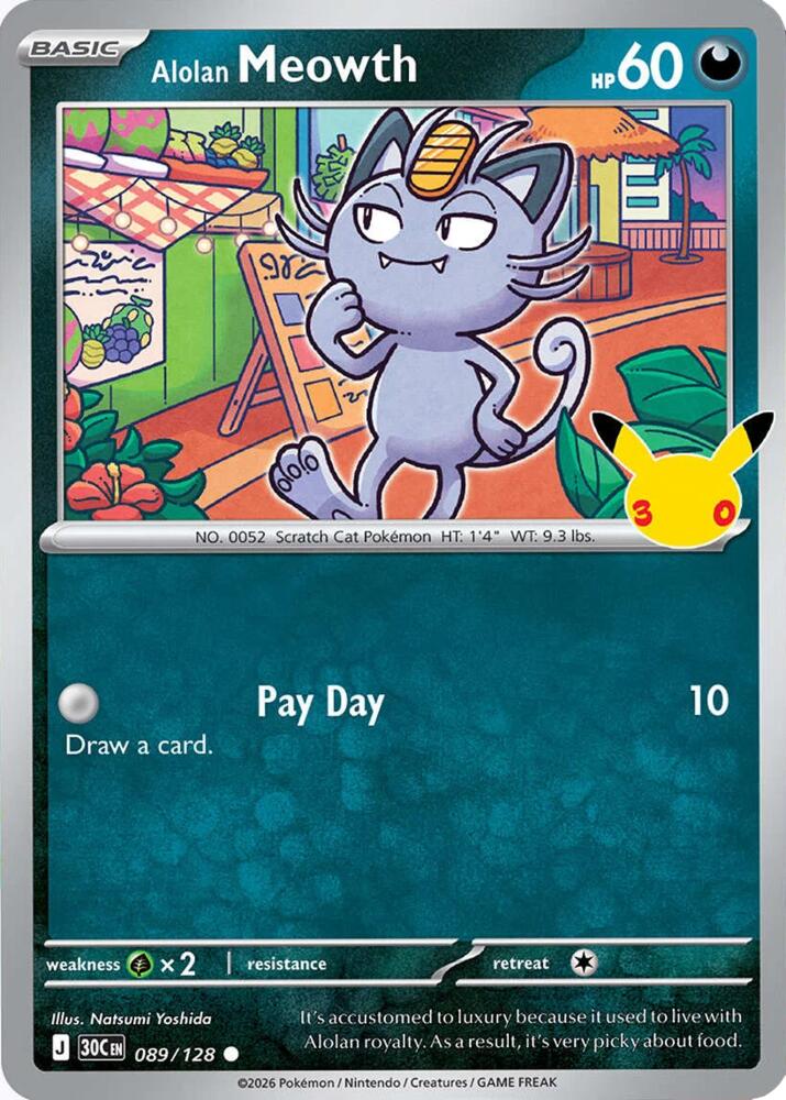 Pokemon Alolan Meowth 089/128 30th Celebration
