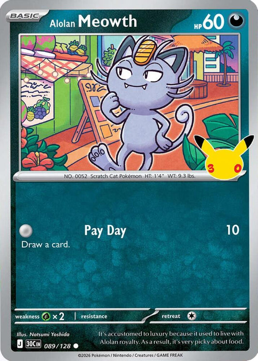 Pokemon Alolan Meowth 089/128 30th Celebration