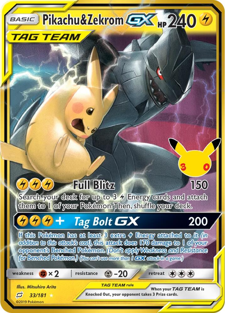 Pokemon Pikachu & Zekrom GX CC 33/181 30th Celebration