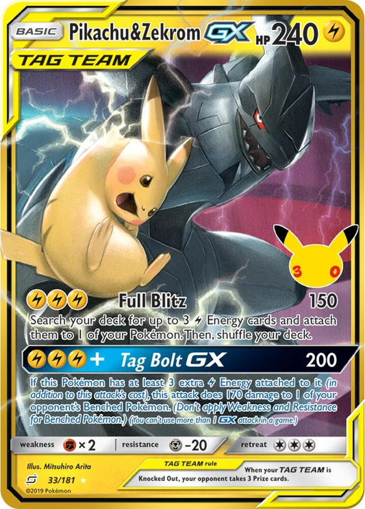 Pokemon Pikachu & Zekrom GX CC 33/181 30th Celebration