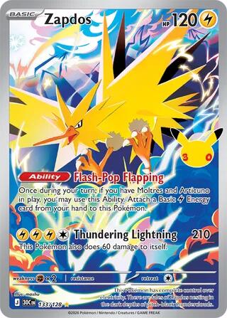 Pokemon Zapdos 133/128 30th Celebration