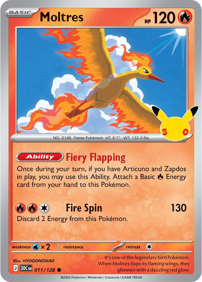 Pokemon Moltres 011/128 30th Celebration