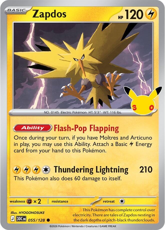 Pokemon Zapdos 055/128 30th Celebration